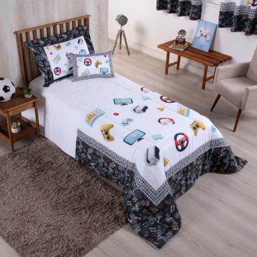 Imagem de Kit Edredom Juvenil Solteiro 04 Peças Estampado 300 Fios - Games - 100% Poliéster