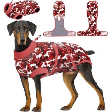 Imagem de PetWarm Traje de recuperação cirúrgica para cães, roupas internas para cães, macacão para recuperação cirúrgica para animais de estimação, macacão confortável para castramento castrado, estampa de