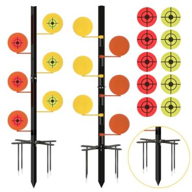 Imagem de VioraWhite Kit de alvo Dueling Tree para 0,22 Rimfire 6 Heavy Duty em 6 ou 4 de diâmetro 3/8 de espessura Ar500 Suporte giratório para tiro com 30 papel Bullseye para treinamento de tiro (10 cm)