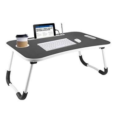 Imagem de Mesa dobrável para laptop Realway, mesa de colo portátil, mesa de notebook com pernas dobráveis e compartimento para copo e tablet para comer o café da manhã, ler, assistir a filmes na cama/sofá/chão (preto)