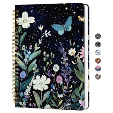 Imagem de Caderno de diário espiral forrado para mulheres, diários pautados pela faculdade A5 para escrever, cadernos de capa dura para trabalho, anotações e material escolar de escritório, 140 páginas