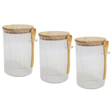 Imagem de Kit 3 Potes de Vidro Hermético com Tampa e Colher de Bambu 850ml