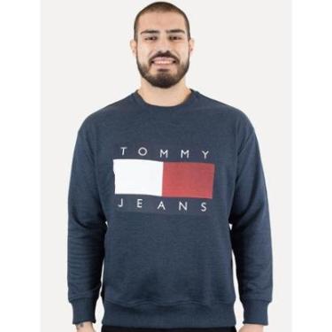 Imagem de Moletom Tommy Jeans Masculino Relaxed Crewneck Melange Flag Azul Marinho-Masculino