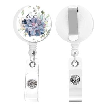 Imagem de Carretel de crachá, porta-crachá retrátil de enfermeira com clipe jacaré, crachá, crachá, clipe para escritório, estudante, médico, enfermeira (pacote com 2 unidades de suculentas aquarela)