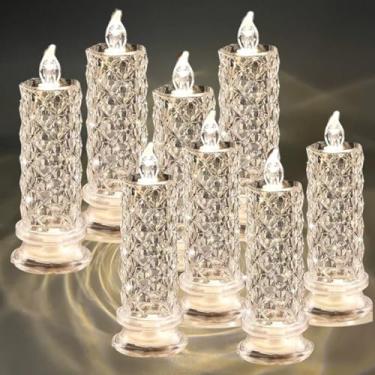 Imagem de Velas de LED sem chama com sombra rosa, luzes de pilar de cristal para decoração de casa de casamento, Natal, funcionamento a pilhas, seguro, brilho romântico (8)