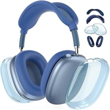 Imagem de Adequado para airpodsmax capa de fone de ouvido, capa protetora para fone de ouvido applemax, conjunto de 3 peças de TPU (azul transparente)