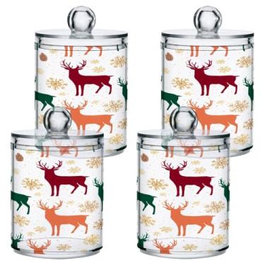 Imagem de STAYTOP 2 frascos de boticário Qtip para banheiro com etiquetas – Recipiente de armazenamento Qtip de plástico transparente para bola de algodão, cotonete, grão de café e rena de Natal