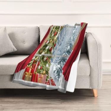 Imagem de Wassud Cobertores e mantas de Natal 152 cm x 228 cm com árvores de Natal nevadas para sofá, cobertores quentes aconchegantes de lã de pelúcia para cama, sofá, cadeira, decoração de casa