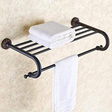Imagem de YYBOES Toalheiro de banheiro, suporte preto de camada dupla toalheiro retrô toalheiro/preto