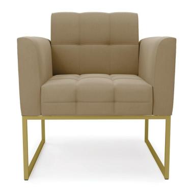 Imagem de Poltrona Elisa Suede Marrom Rato Base Metálica Industrial Dourada - D'rossi