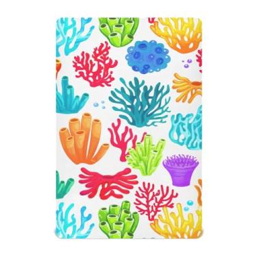 Imagem de Wassud Jogo de lençol colorido para berço de recife de coral para meninos e meninas, respirável, lençol com elástico, neutro, 71 x 132 cm
