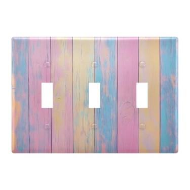 Imagem de Burbuja Capa de placa de parede com interruptor de luz de madeira pastel colorida, placa decorativa de parede, parafusos incluídos, 3 faixas