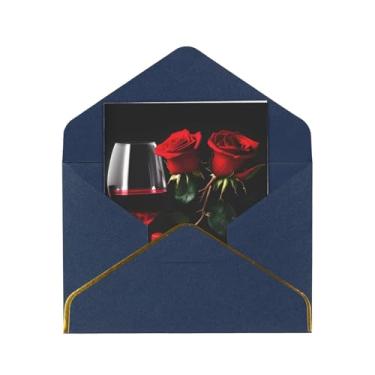 Imagem de SKKNT Cartões de felicitações para todas as ocasiões com estampa romântica para amantes de rosas vermelhas e vinho versáteis com envelopes 11,4 x 15,2 cm