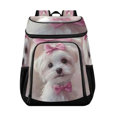 Imagem de STAYTOP Mochila térmica branca para cachorro com gravata borboleta, à prova de vazamento, 30 latas, lancheira para trabalho, praia, caminhadas, competições esportivas