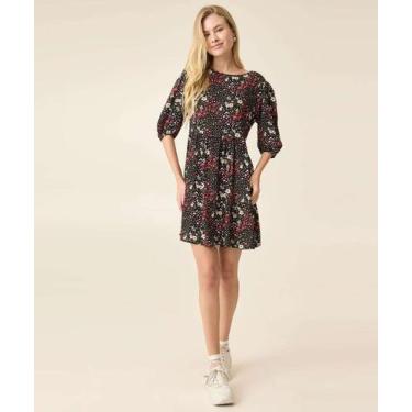 Imagem de Vestido Feminino Estampa Floral Manga Bufante Marisa-71026, Preto, P