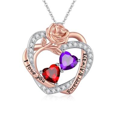 Imagem de Colares femininos com coração rosa, banhado a ouro rosa 14K, pingente de coração duplo sobreposto, presente de aniversário de aniversário de dia dos namorados para sua esposa, mãe, filha, joia com