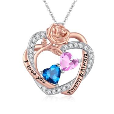 Imagem de Colares femininos com coração rosa, banhado a ouro rosa 14K, pingente de coração duplo sobreposto, presente de aniversário de aniversário de dia dos namorados para sua esposa, mãe, filha, joia com