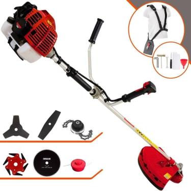 Imagem de Roçadeira Profissional Lateral Kawashima Kw52l À Gasolina 52c 2,5hp + Faca 2 Pontas 330mm + Faca 80 Dentes 255mm + Trim