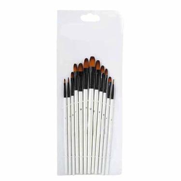 Imagem de Conjunto de pincéis de pintura de 12 peças, haste branca pérola, ferramenta de desenho de propeno para aquarela com cabelo de nylon Pincéis artísticos profissionais para aquarela, (12 picos de língua