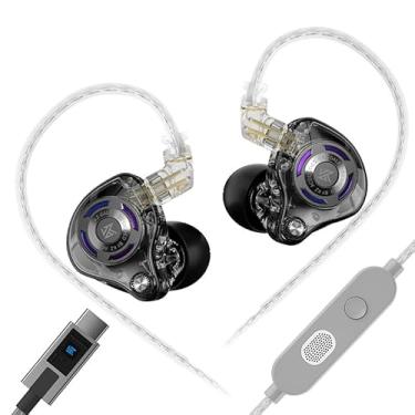Imagem de HIFIXAUDIO Monitores intra-auriculares KZ Gale, fone de ouvido IEM superlinear para jogos, fones de ouvido com fio Hi-Fi com cabo embutido destacável banhado a prata (com microfone tipo C, preto)