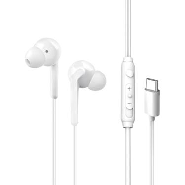Imagem de Fone de ouvido com fio com controle de volume do microfone para smartphone, compatível com Samsung/Iphone15 16 17/iPad/mesa/laptop (intra-auricular, conector tipo C, branco)