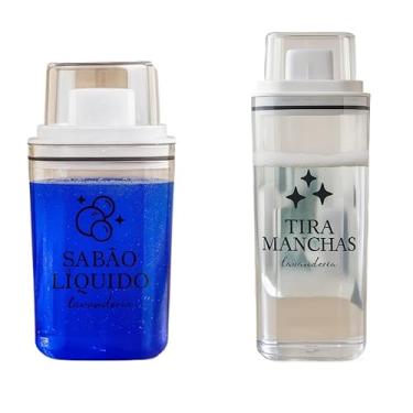 Imagem de Dispenser Organizador Lavanderia 2,3 litros ou 1,5 Litros Acrílico - Amaciante, Sabão em Pó e Liquido, Tira Manchas(P+G Sabão Líquido/Tira Manchas)
