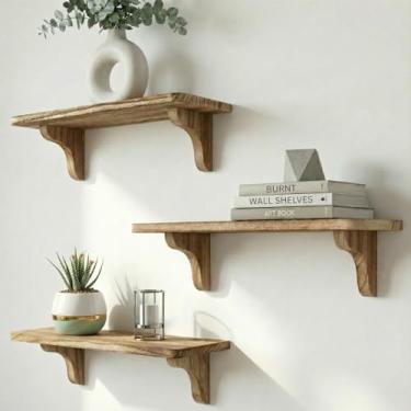 Imagem de Prateleira longa de madeira real para parede - 43 cm (pacote com 3) - fácil de instalar, modelo e vídeo incluídos - Prateleiras largas para parede, prateleiras montáveis para quarto