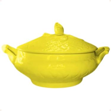 Imagem de Sopeira Oval Grande Com Alças E Tampa- Louça Porcelana Cozinha Sopas Caldo Feijoada cerâmica Tigela 3 Litros para Feijoada, Caldos e Churrasco Brasileiro(amarelo)