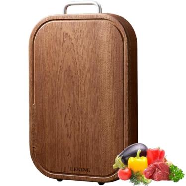 Imagem de Leking Tábua de corte de madeira de ébano premium para cozinha - bloco de açougueiro dupla face de 37 x 24 cm x 2,5 cm, tábua grossa com sulco de suco e pés antiderrapantes, tábua de servir de grau