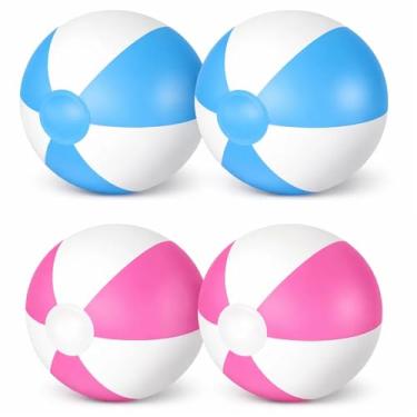 Imagem de MIRJXB Bolas de praia rosa, conjunto de bolas de praia infláveis para jogos de sinuca e decorações de praia de verão, pacote com quatro com combinação de cores rosa e azul