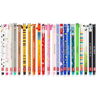 Imagem de LEGAMI Conjunto de 22 canetas de gel apagáveis com tinta apagável termossensível, variedade de cores de tinta e designs de barril, ponta de 0,7 mm, designs de animais