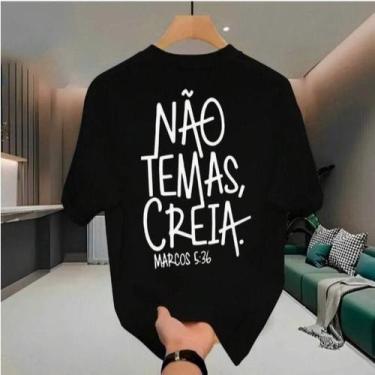 Imagem de Camiseta Streetwear Masculina Algodão Estampada Fé Não Temas Creia Cam