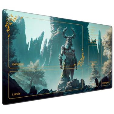 Imagem de DEGDFSGR for MTG Playmat with Zones 24 x 14 inches for TCG Playmat Non-Slip Rubber Base Commander Playmat for Magic The Gathering Playmat Iorcana Trading Card Game, God of Mountains Monster