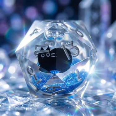 Imagem de Luazuri Liquid Core Dice,Cat DND Dice Set with Box,7Pcs Resin Dungeons Dragons D and D Dice, Sharp Edge Role Playing Game Dice D20 D12 D10 D8 D6 D4. (Blue)