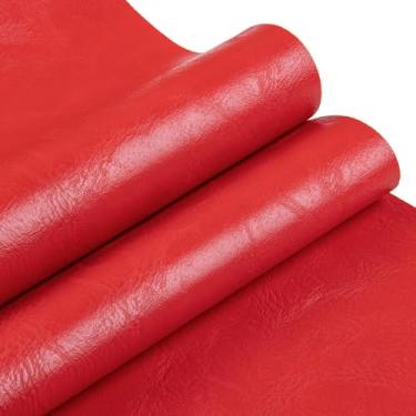Imagem de Folha de tecido de couro sintético, 91 x 137 cm, material sintético de textura para artesanato DIY, brincos de couro, estofados, automotivo, projetos de sofá corte individual de 1 jarda (vermelho