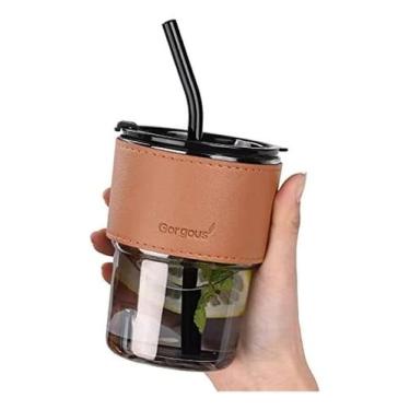 Imagem de Xícara Caneca Para Café De Vidro Com Canudo Detalhe Em Couro - NoBrand