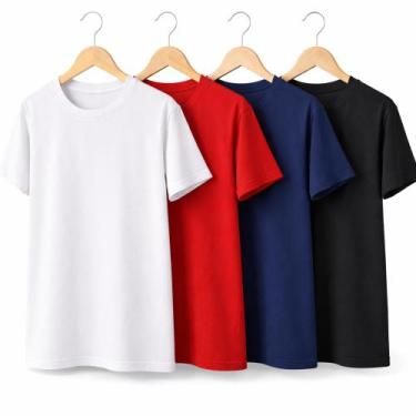 Imagem de Kit 4 Camisetas 100% Algodão Fio 30.1  Cores Aleatórias - MODAFY, M
