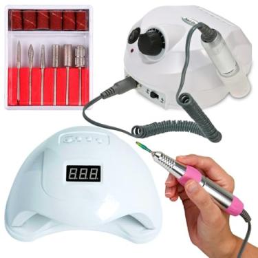 Imagem de Kit Cabine Led Uv 48w Unha Gel Acrigel Porcelana + Motor Porquinho Lixa Lixadeira de Unhas Elétrica Manicure (Cabine + Porquinho, Branco)