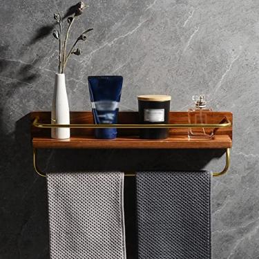 Imagem de Suporte de chuveiro prateleira de banheiro, suporte de toalha de banheiro de madeira, suporte de parede de alumínio organizador de banheiro (cor: haste de 45 cm) (haste de gancho de 30 cm) (haste de