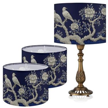 Imagem de Abajur de mesa, 33 cm L x 25 cm A impressão HD geométrico floral deixa abajur de mármore, abajures, decoração moderna de abajur para luminárias de mesa e chão (azul, 33 cm L x 25 cm A)