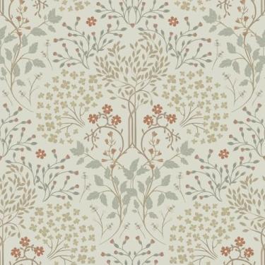 Imagem de ICOOP Papel de parede vitoriano neutro William Morris Peel and Stick papel de parede 43 cm × 696 cm bege vintage floral papel de parede descascar e colar papel de contato botânico para prateleiras