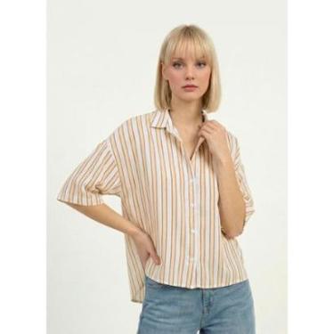 Imagem de Camisa Feminina Listrada Manga Curta em Viscose Off White Sob-Feminino