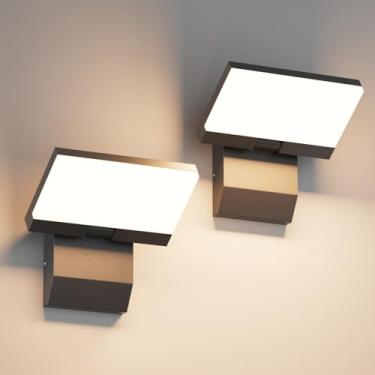 Imagem de Coinmit Pacote com 2 luzes externas modernas 24W 180° cabeça ajustável IP65 à prova d'água 3000K alumínio luminária externa para porta da frente pátio varanda