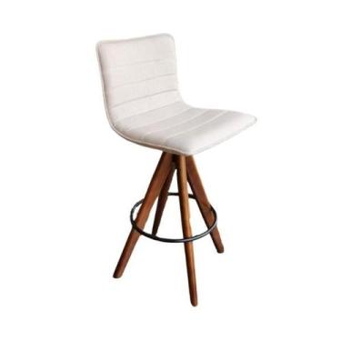 Imagem de Banqueta Cercatto Giratória Revestida em Tecido Linho Bege - Personal 