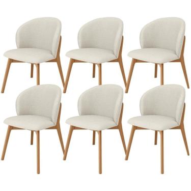Imagem de Kit 06 Cadeiras De Jantar E Estar Living Estofada Mia L02 Linho Champagne - Lyam Decor