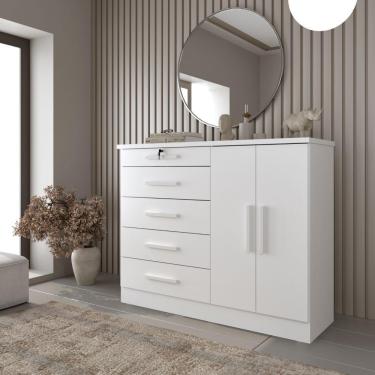 Imagem de Cômoda 5 Gavetas 2 Portas Istambul Tcil Cor:neve