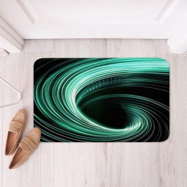 Imagem de Erosebridal Tapete de banho azul-petróleo e redemoinho preto - Tapete de banheiro geométrico 3D arte abstrata para crianças, meninos, meninas, tapete de porta circular com furo 50 x 81 cm, tapete de