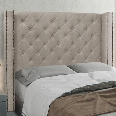 Imagem de Cabeceira Casal Queen 1,60m Com Matelassê E Tachas Em Tecido Linho Imperial – Lucadi Rústico Areia
