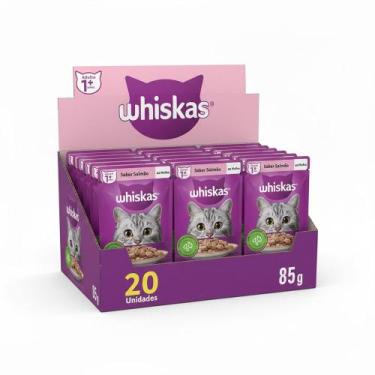 Imagem de Kit Ração Úmida Whiskas Sachê Salmão ao Molho para Gatos Adultos 20 Un