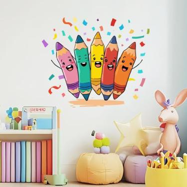 Imagem de Adesivos de parede Lápis de desenho animado Papel de parede colorido P